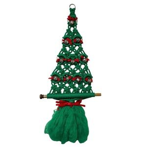 Vintage Macrame Christmas Tree Jingle Bells Wall Hanging